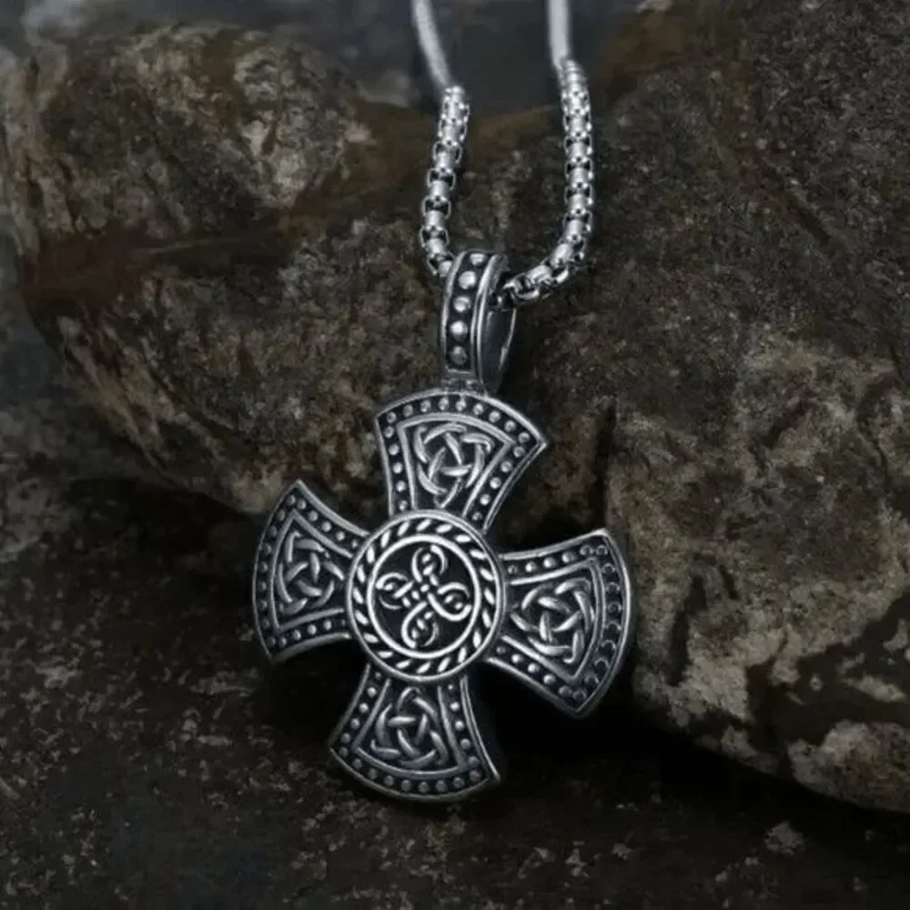 Stainless Steel Celtic Trinity Knot Cross Unisex Pendant Necklace